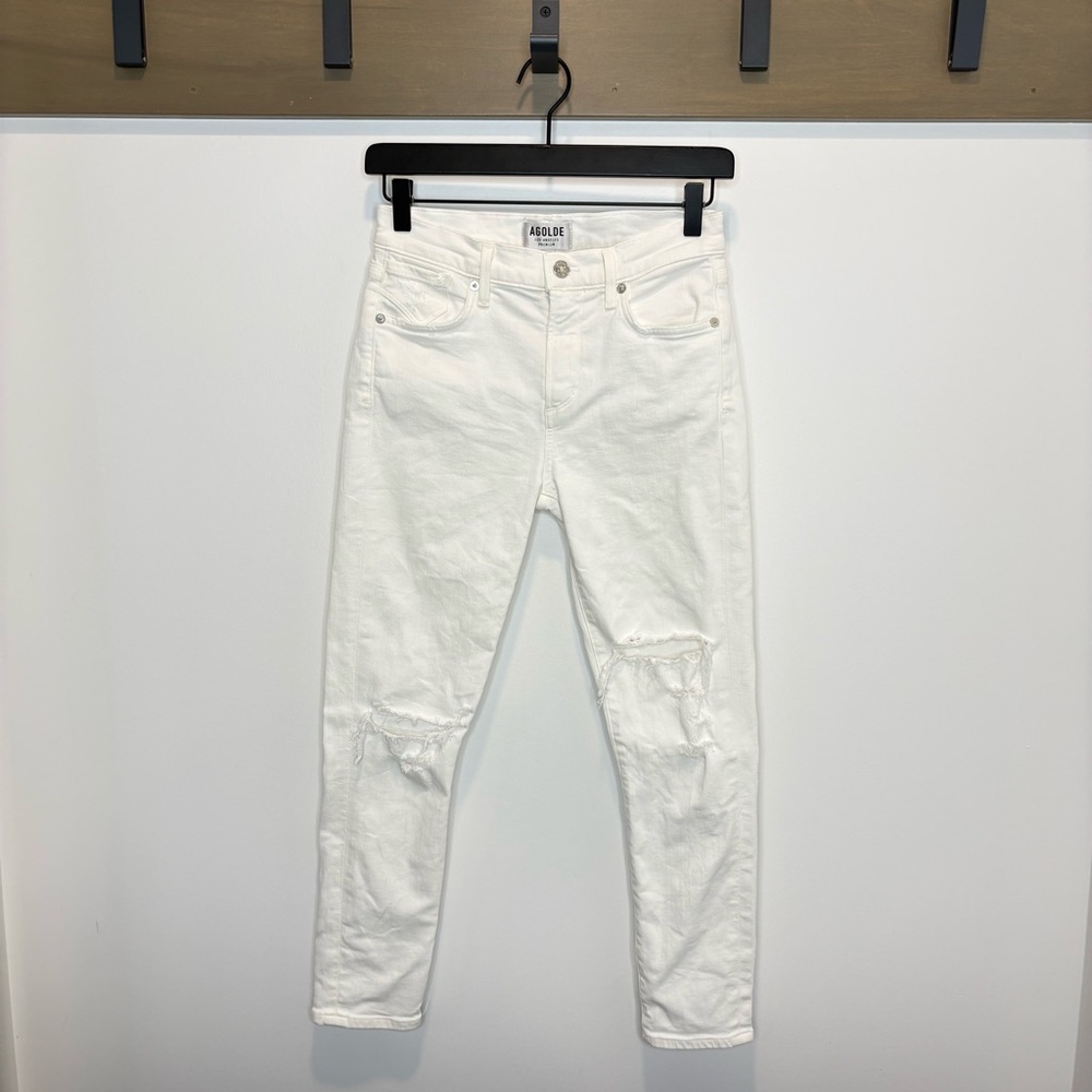 AGOLDE Sophie White Distressed Skinny Jeans - Size 25 - High Rise Cropped Denim